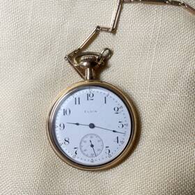 16854771 Elgin 1912 Pocket Watch 15 Jewel Running Gold Filled Pat. With Chain And Pencil