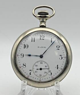 17173263 Elgin 7 Jewel Size 12 Open Face Silverine Pocket Watch Repair