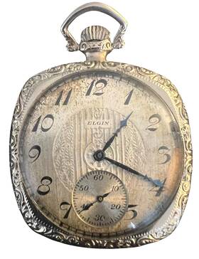 18479170 Elgin Antique Nouveau Pocket Watch 1911 17 Jewels Fahey White Gold Filled
