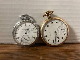 18602431 Elgin 2 Antique Pocket Watches 1918 1914 17j 15j Cased Lot Parts/repair