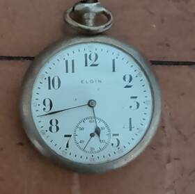 19045633 Elgin Silver Pocket Watch White Dial Arabic Numerals Manual Open Face