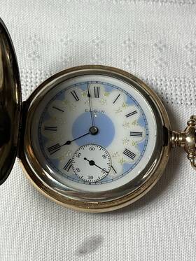 2001443 Elgin Antique 1887 Sterling Silver &gold Light Blue Face Pocket Watch Works