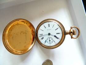 20085601 Elgin Antique Pocket Watch Gold Filled Hunter Case Pendant Ladys Runs