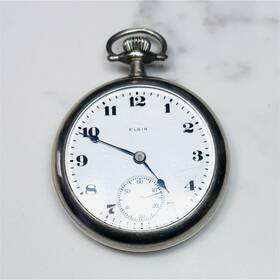 2028947 Elgin Vintage Pocket Watch Open Face White Dial Not Running Repair