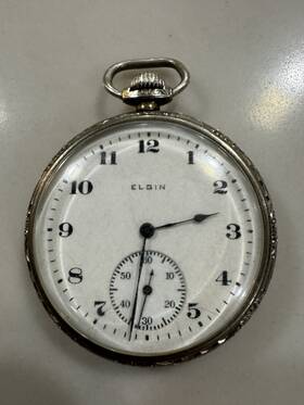 20504134 Elgin Antique Pocket Watch 7j Open Face Ornate Case Parts Repair