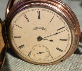 214004 Elgin Full Hunter Pocket Watch Gold Filled Roman Numerals White Dial 1889