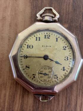 21677179 Elgin 1918 Gold Color Open Face Ladies Half Hunter Pocket Watch Works