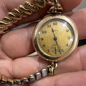 2171240 Elgin Gold Filled Yellow Open Face Pocket Watch Arabic Numerals Manual