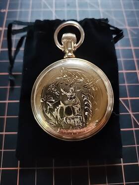 1888 Elgin 21yr Grade 43 Pocket Watch 18s 11j Fahys Monarch No1 Case 14k/21yr Stag