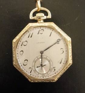 22677219 Elgin Vintage 1920 Octagonal Pocket Watch Grade 315 Runs Serviced With Chain