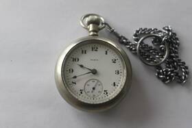 23225550 Elgin Vintage Mens Pocket Watch 1921 Working With Chain Railroad Insignia