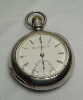 2337582 Elgin Vintage Natl Pocket Watch Grade 74 Model 5 / 18s Coin Silver Case