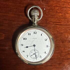 24588324 Elgin 15 Jewel Mechanical Pocket Watch Open Face White Dial Arabic Seconds Hand