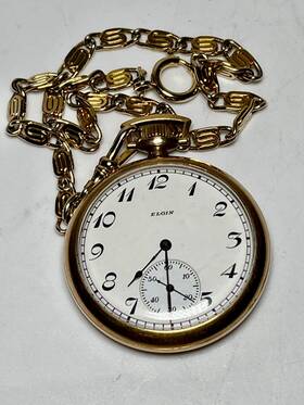 25607482 Elgin Antique 1922 Pocket Watch Gold Filled Serial Works See Video