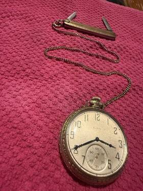 26033619 Elgin Working 1923 Pocket Watch 14k Gold Filled Chain And 2 Blade Hayward Knife
