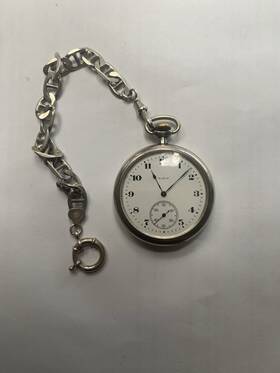 26123180 Elgin Sterling Silver 15 Jewels Pocket Watch Mechanical Chain Engraved Case