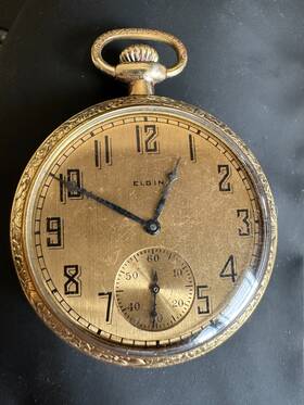 26294745 Elgin Old 14k Gold Filled Mechanical Pocket Watch Open Face Dial Runs Accurately