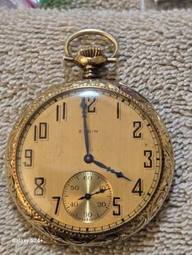206684170 Elgin 26684170 Antique 1917 Gold Face Nickel Silver Pocket Watch 7 Jewels