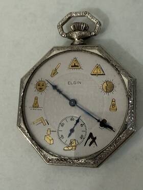 26698073 Elgin Masonic 17 Jewels Grade 479 Pocket Watch Mech Manual Unique Symbol Dial
