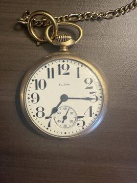 27121972 Elgin 10k Gold Filled Open Face Pocket Watch Arabic Numerals White Dial