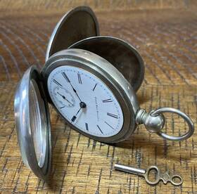 2734119 Elgin Antique Natl Watch Co. Key Wind Pocket Silveroid Triple Case