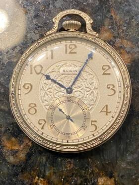 27355375 Elgin Antique Pocket Watch 14k Gold Filled Open Face Art Deco Case #27355375