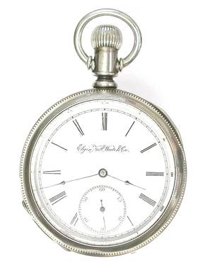 2811675 Elgin Pocket Watch 1887 Gents 18s Approx 50mm Ornate Coin Silver Hc Working