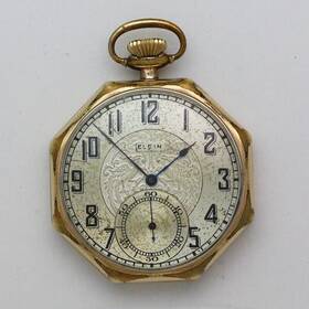 28344326 Elgin Grade 303 Model 3 12 Size Octagonal Gold Filled Pocket Watch Ca. 1925