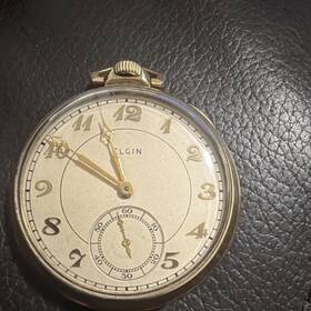 28708362 Elgin Gold Filled Yellow Open Face Pocket Watch Arabic Small Seconds Manual