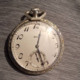 29077118 Elgin Natl. Watch Co. Open Face Silver Pocket White Dial Arabic Numerals