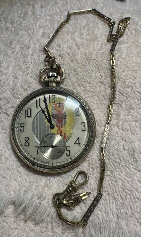 29424614 Elgin Bleeding Sacred Heart Pocket Watch 15 Jewel 12 Sz Deco Style 25 Yr Case