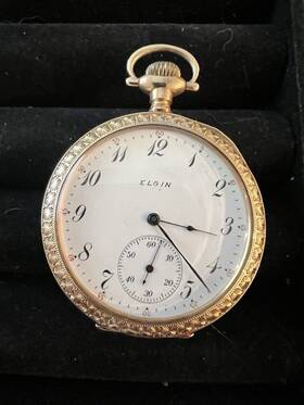 303203 Elgin Open Face 14k Yellow Gold Antique Pocket Watch Gr 194 23 Jewel
