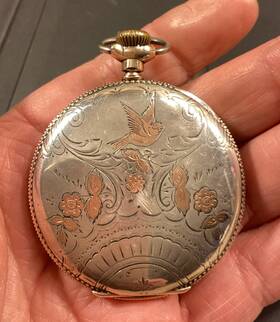 30512233 Elgin 1928 Sterling Copper Gold Hunting Pocket Watch Grade 314 15j 12s