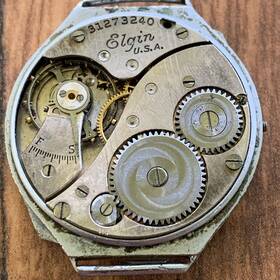 31273240 Elgin Antique 1927 Watch Movement Case Marked Nickel For Parts/repair
