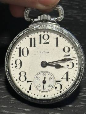 31519556 Elgin Silver Base Metal Pocket Watch For Parts Or Repair Not Working