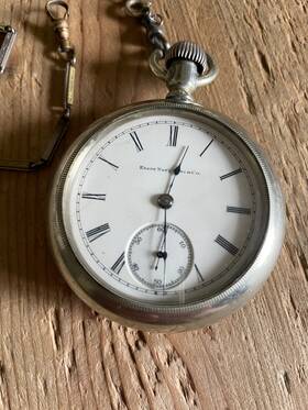 3226751 Elgin Antique 1889 18s Pocket Watch With Keystone Silveroid Case And Chain Runs