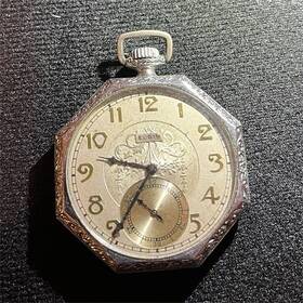 32743929 Elgin 1931 Model 3 Open Face Nickel Silver Pocket Watch 12s 7j Arabic Numerals