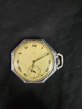 35347 Elgin Antique Octagon Open Face Pocket Watch Roman Numeral Not Working Parts