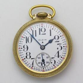 37010045 Elgin Grade 387 Model 7 16 Size Open Face Montgomery Dial Pocket Watch Ca. 1938