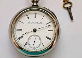 3729304 Elgin Antique 1890 Grade 97 Model 1 18s 7j Keyed Silver Fahys Pocket Watch