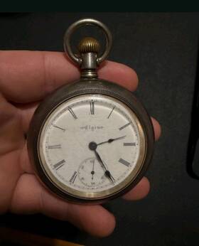 4167609 Elgin Extra Large Sterling Silver Pocket Watch In Working Condition 163.3 Gr
