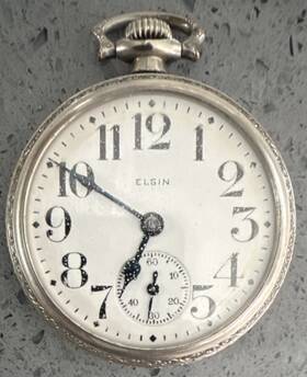 4311760 Elgin 15 Jewels Mechanical Pocket Watch Silver Metal Case Open Face