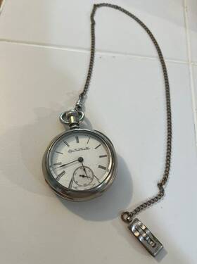 4403145 Elgin Antique 1894 Natl Watch Co Pocket Rare Deer Engraved With Fob Works
