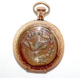 4610569 Elgin Antique 14k Multi-colored Gold Hunter Case Hinged 11 Jewels Circa 1890s