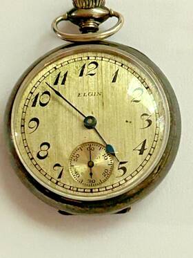 465-15 Elgin 1924 Sterling Grade Jewel 1.25 Inch Diameter Pocket Watch - Works