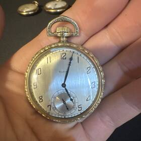 Elgin 5133093 Gold Filled Yellow Open Face Pocket Watch Silver Dial Manual