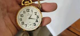 51581-414-17 Elgin 1953 Deluxe Pocket Watch S # J Railroad Style With Chain High