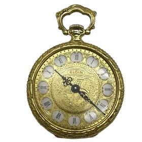 5378 Elgin Vtg 60s Gold Tone Pendant Open Face Pocket Watch 17 Jewels Swiss Ys