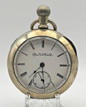 5475086 Elgin Grade 73 Open Face Double Back 7 Jewel Size 18 Silverode Pocket Watch Runs
