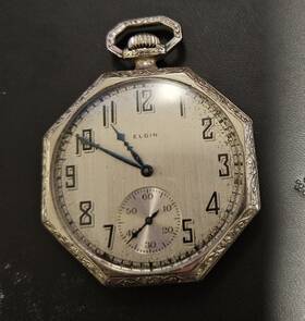 5559944 Elgin Mechanical Pocket Watch Silver Open Face Arabic Dial Small Seconds 1925